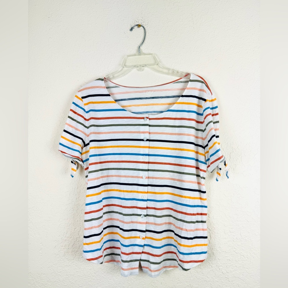 LOFT Multicolor Striped Short Sleeve Top